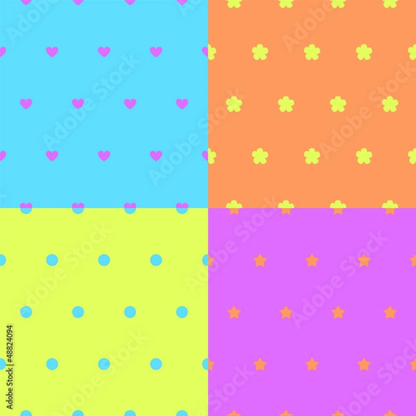 Fototapeta Four colorful simple seamless patterns set, vector