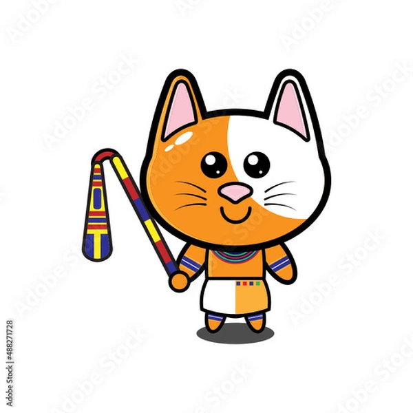 Obraz Cute Cat cartoon character with egyptian uniform