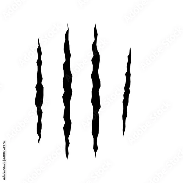 Fototapeta Cat scratches. Black claws animal scratch, Torn paper. Cat claws trace. Vector illustration on black background.