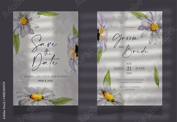 Obraz floral and simple watercolor wedding invitation card set
