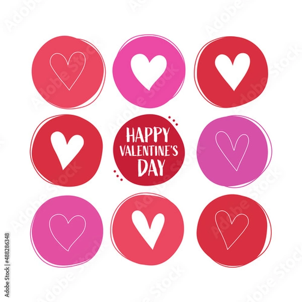 Obraz Valentine's Day card, Happy Valentine's Day message with abstract red and pink love heart design