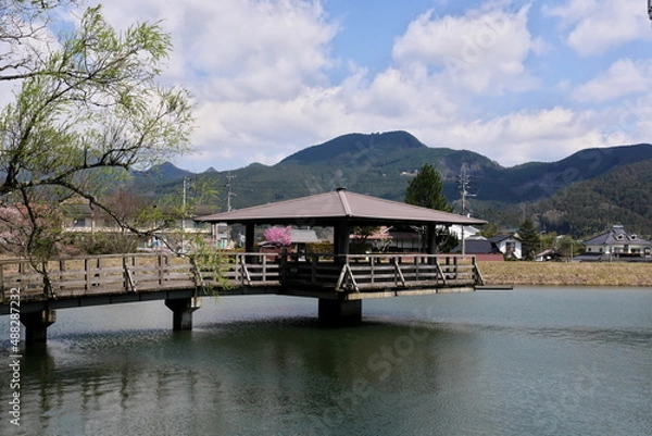 Fototapeta 池の中の東屋と橋
