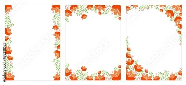 Fototapeta Set of vector tempalates of frames with flowers and leaves on a transparent background
