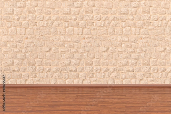 Obraz Modern empty interior with stone wall and wooden floor. 3d Illustration