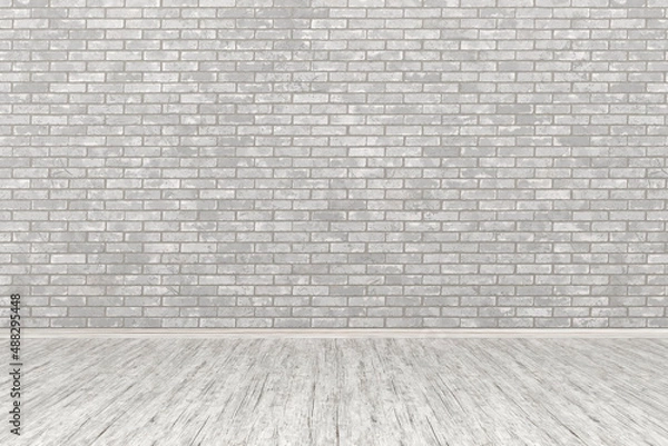Obraz Modern empty interior with stone wall and wooden floor. 3d Illustration