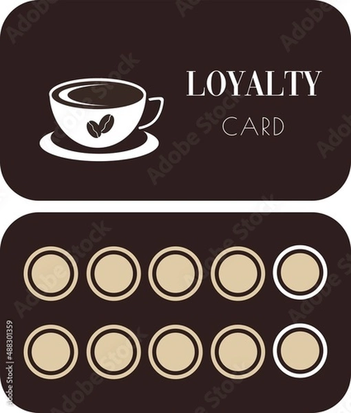 Fototapeta Loyalty coffee card template. Deep brown background.