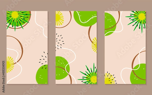 Obraz Set of abstract kiwi posters or stories templates.