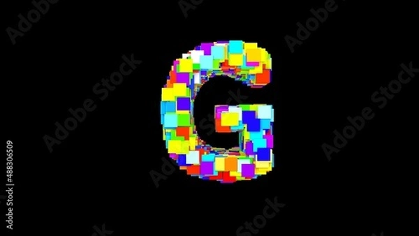 Fototapeta Letter G. 3D Bright colored uppercase large letter of the alphabet G on an empty black background isolate. Color font