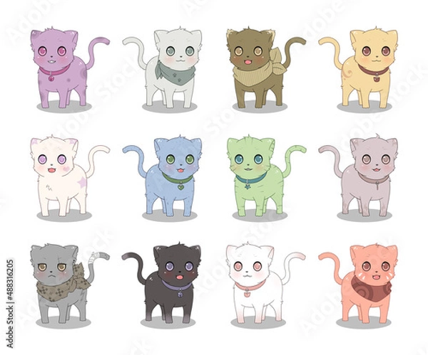 Fototapeta Kawaii Anime Kitten Characters Collection Cute Cats Set