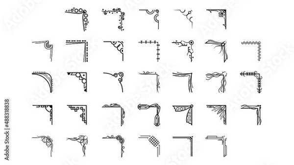 Fototapeta Set Hand Draw Of Corners Different Shapes Flower Decoration Vector Design Doodle Sketch Style For Wedding And Banner