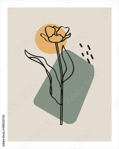 Fototapeta Trendy posters with plants. Modern Art. Minimalism. Abstract Plant Art design for print, cover, wallpaper, Minimal and natural wall art. Vector illustration.