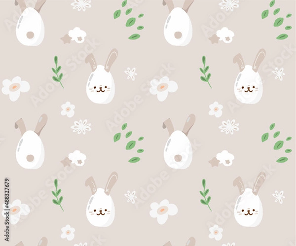 Fototapeta Concept cute easter bunny seamless pattern, spring holiday banner, rabbit egg hunt icon, cartoon hare doodle vector illustration, texture background.