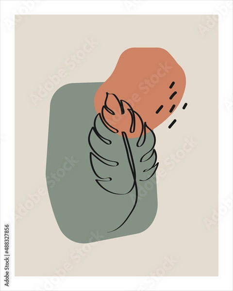 Fototapeta Trendy posters with plants. Modern Art. Minimalism. Abstract Plant Art design for print, cover, wallpaper, Minimal and natural wall art. Vector illustration.