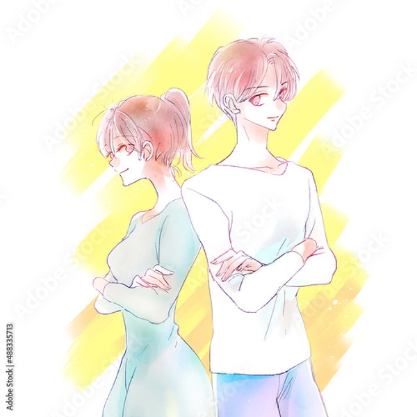 Fototapeta 背中合わせの男女コンビ