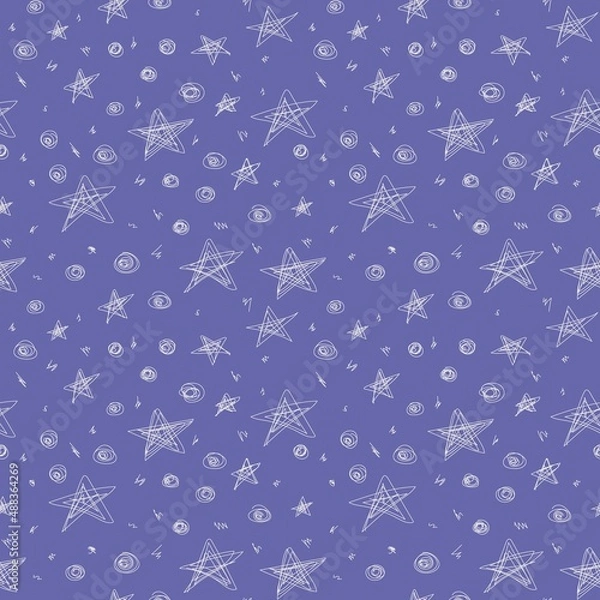 Fototapeta Seamless Pattern with Stars on a Blue Background. A Simple Drawing in a Linear Style.