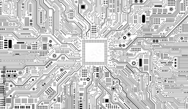 Obraz CPU Chip on Motherboard. Central Computer Processors CPU concept. Quantum computer, large data processing, database concept. Futuristic microchip processor. Digital chip.