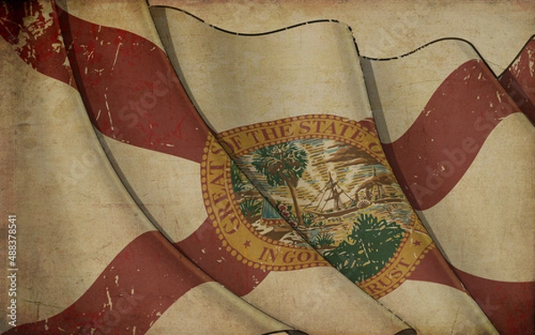 Obraz Old Paper Print - Waving Flag of the State of Florida