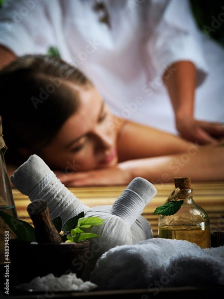 Obraz portrait of young beautiful woman in spa environment