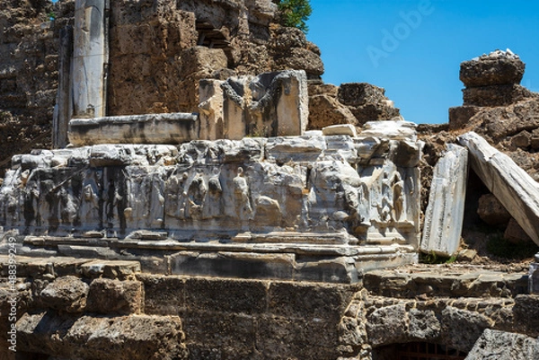 Fototapeta Ancient theater ruins on a sunny day with blue skies