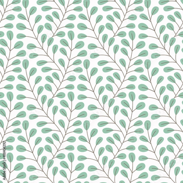 Obraz Seamless pattern with turquoise leaves plants