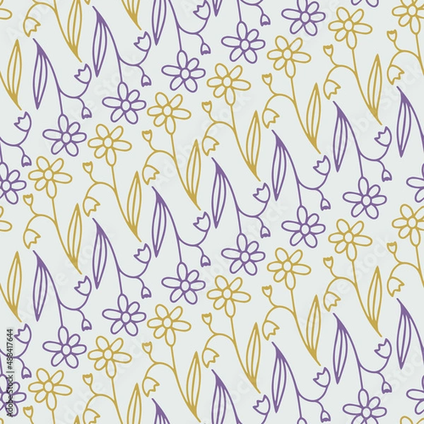 Obraz Seamless vector pattern of ornamental lined white abstract flowers in pastel tones