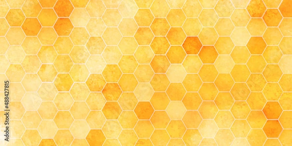 Fototapeta Orange or yellow seamless grunge and technology concept  3d honeycomb hexagon background with geometric shapes, modern hexagon background for decoration, book cover, template and construction.