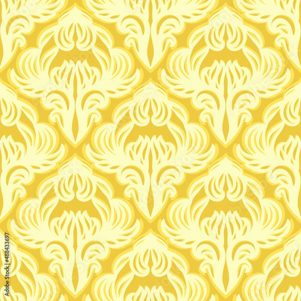 Fototapeta Damask seamless vector pattern. Classic vintage damask ornament, royal victorian geometric seamless pattern for wallpaper, textile, packaging. Floral baroque pattern, beige background
