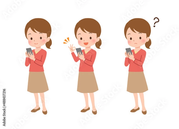 Fototapeta スマートフォンを操作する女性のイラスト