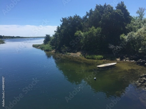 Obraz blue water on the river, trees