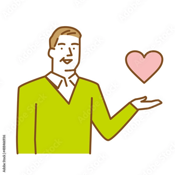 Obraz 片手を挙げてハートマークを掲げて安心を表現する年配の男性