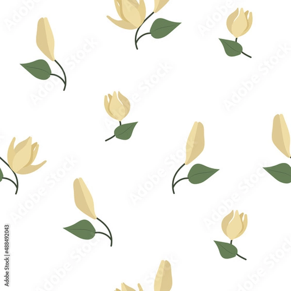 Fototapeta Simple seamless pattern with decorative flowers and leaves. Floral tenderness background for textile, fabric manufacturing, wallpaper, covers, surface, print, gift wrap, scrapbooking.