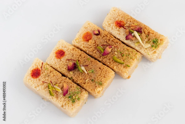 Fototapeta Milkcake Kalakand Burfi Or Alwar Ka Mawa Barfi Mithai Is Made Of Khoya Mawa Malai Badam Khoa Ghee Mava Badaam Kaju Pista Is Enjoyed On Deepawali, Dussehra, Navaratri, Rakshabandhan, Rakhi Janmasthami