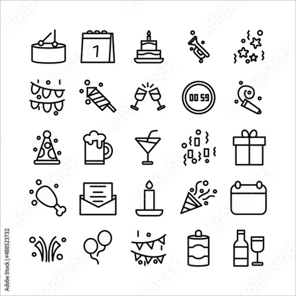 Fototapeta Celebration icon set vector line for website, mobile app, presentation, social media.
