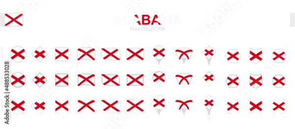 Fototapeta Large collection of Alabama flags of various shapes and effects.