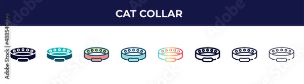 Fototapeta cat collar icon in 8 styles. line, filled, glyph, thin outline, colorful, stroke and gradient styles, cat collar vector sign. symbol, logo illustration. different style icons set.