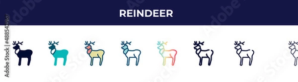 Fototapeta reindeer icon in 8 styles. line, filled, glyph, thin outline, colorful, stroke and gradient styles, reindeer vector sign. symbol, logo illustration. different style icons set.