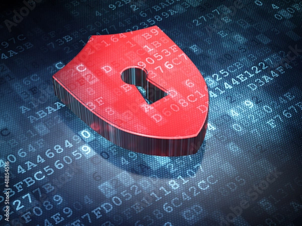 Fototapeta Privacy concept: Red Shield With Keyhole on digital background