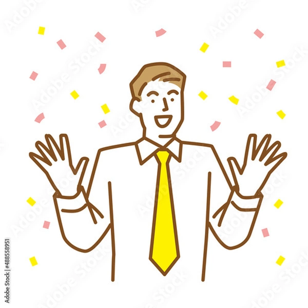 Obraz 両手を広げて喜びを表現する若い男性　ビジネス編