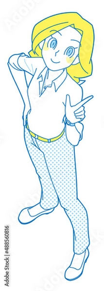 Obraz 見上げて人差し指を立てるビジネス女性