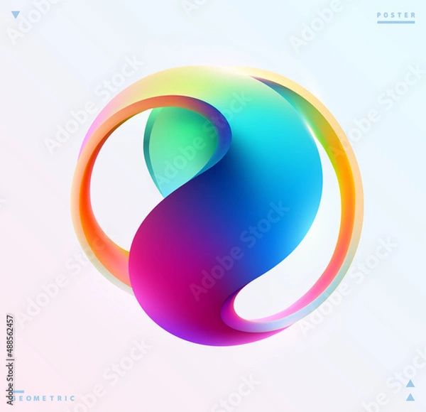 Fototapeta Liquid 3D geometric shapes. Colored ball of spiral line.