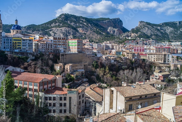 Fototapeta view of city of Alcoy and mountains around