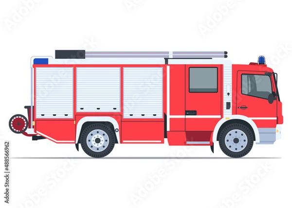 Obraz Fire Truck Side View Flat Illustration 