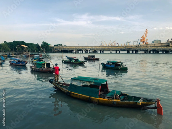 Obraz a wooden boat base area in gresik - east java