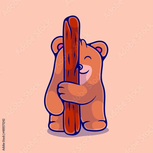 Fototapeta cute bear hiding behind tree illustration suitable for mascot sticker and t-shirt design