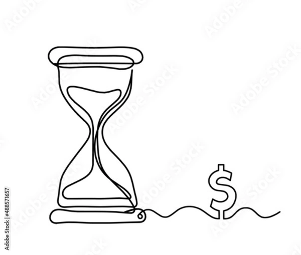 Fototapeta Abstract clock with dollar as line drawing on white background. Vector