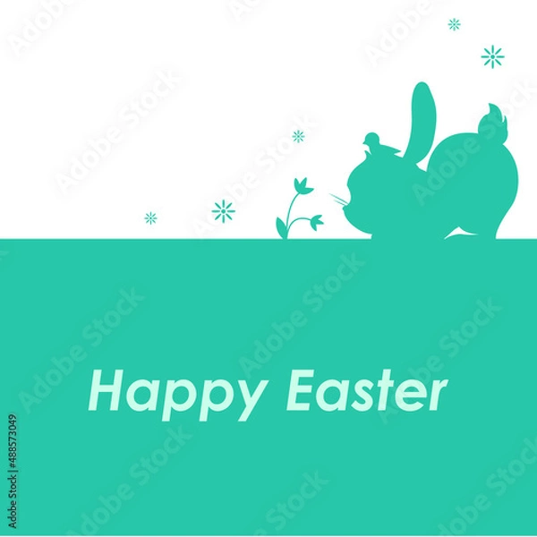 Fototapeta happy easter lettering with green easter background with bunny