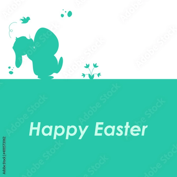 Fototapeta happy easter lettering with green easter background with bunny and egg