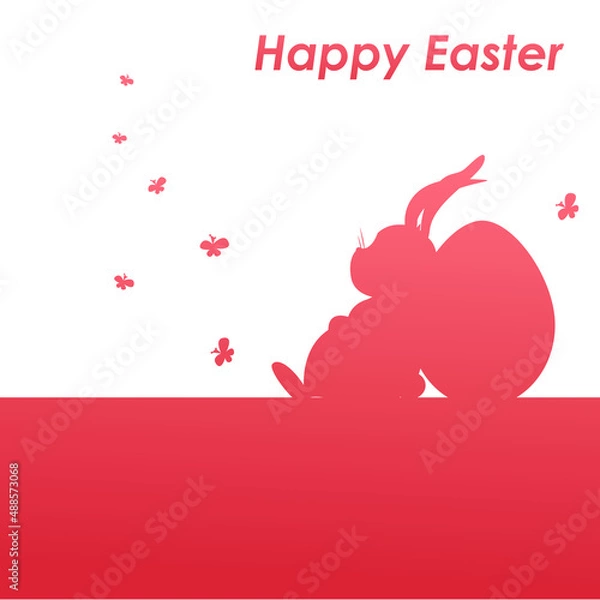 Fototapeta lettering happy easter with red easter background with bunny and egg