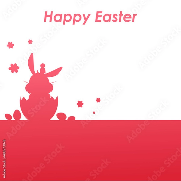 Fototapeta lettering happy easter with red easter background with bunny in egg