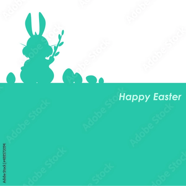 Fototapeta happy easter lettering with green easter background with bunny and willow